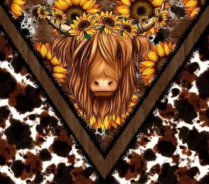 Cow and sunflowers