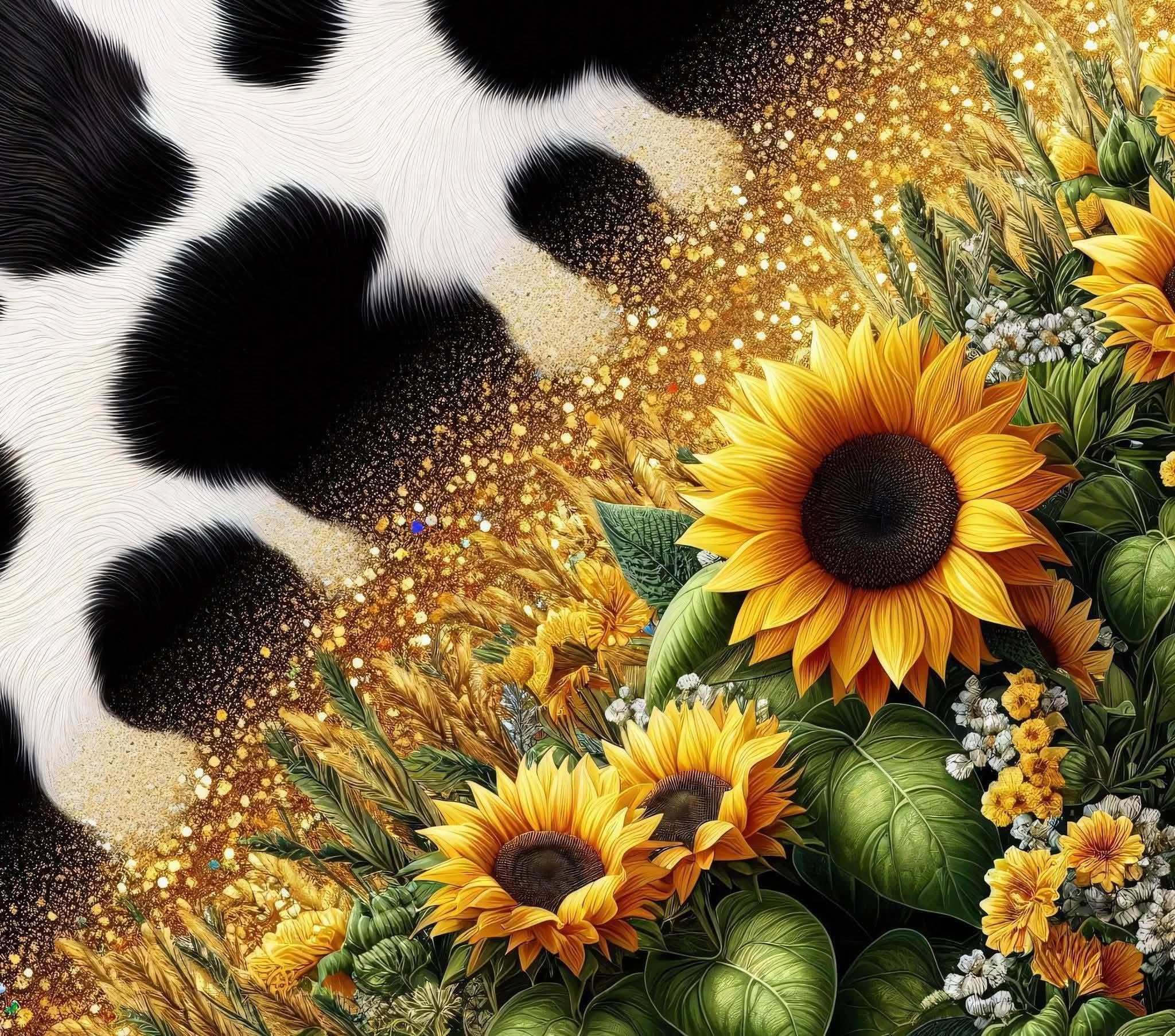 Cow & sunflowers